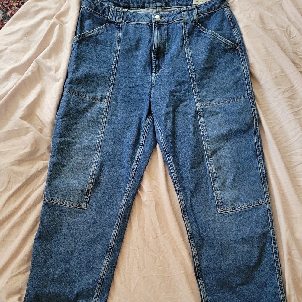 M&S Marks And Spencers Womens Relaxed Fit Blue Denim Jeans with Faded Details